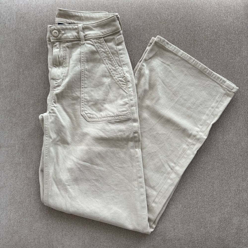 American Eagle Outfitters Cream Wide Leg Pants